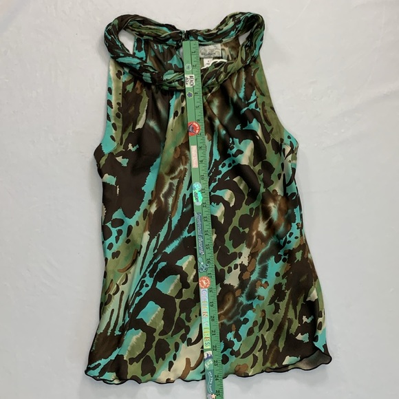 Abstract Brown Turquoise Animal Print Halter Top Dress Barn Blouse Size S - Picture 11 of 15